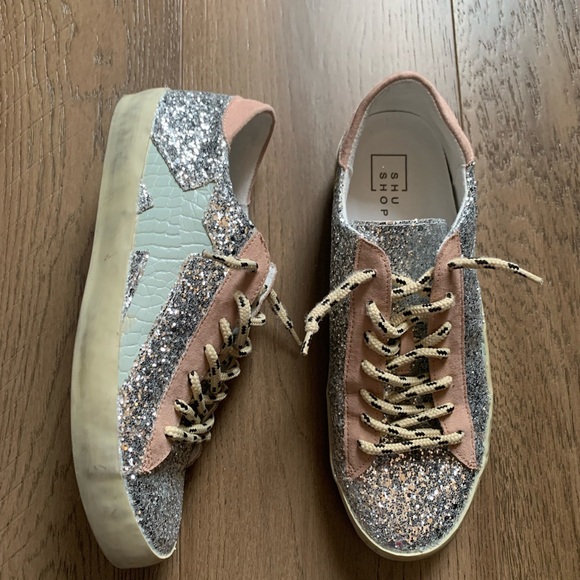ShuShop Shoes - ShuShop Allover silver glitter star sneakers 8.5